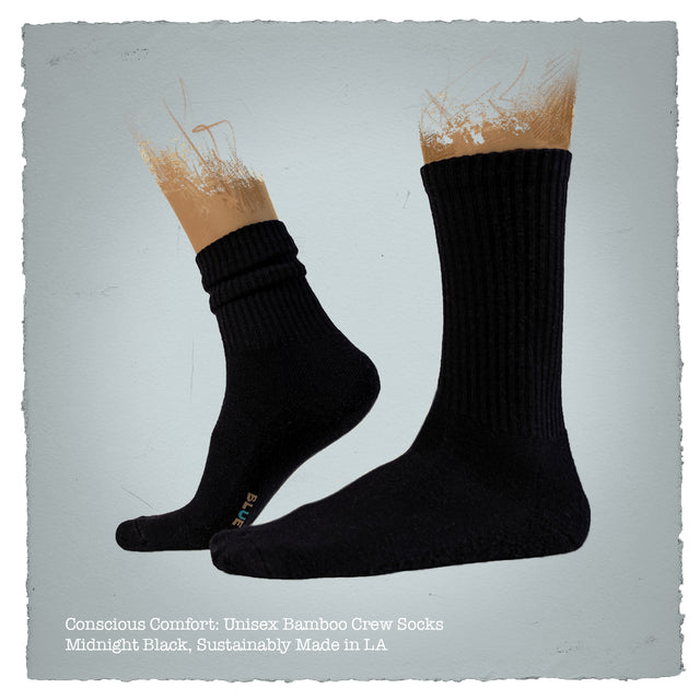 Sustainable Midnight Black Bamboo Crew Socks - Premium Quality, Locally Made in Los Angeles